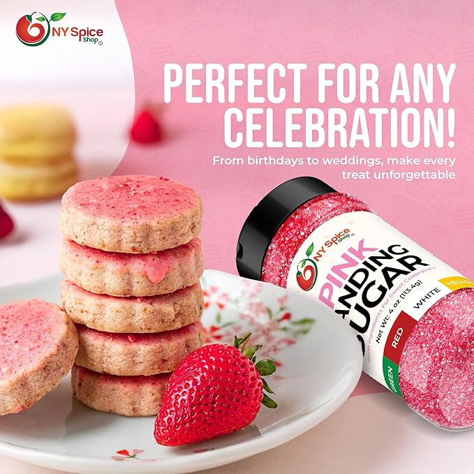 NY Spice Shop Pink Sanding Sugar - 4 Ounce Sweet Colorful Edible Sprinkles For Candy Dish - Sugar
