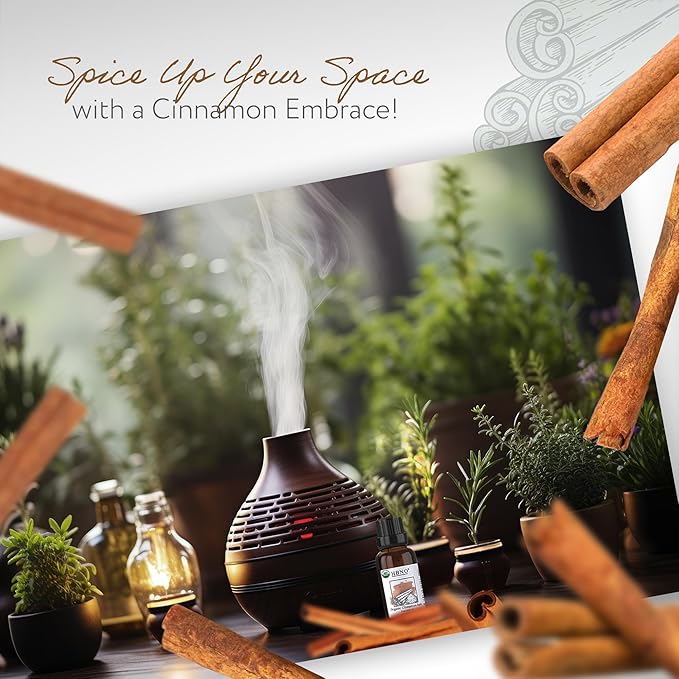 HBNO Organic Cinnamon Bark Essential Oil - 1 oz (30ml) Size - Ideal for Diffusers, Cleaning Agents