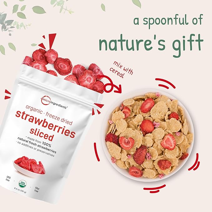 Micro Ingredients Organic Strawberries Sliced, 6.4oz | 100% Natural Fruit | Freeze Dried Strawberry