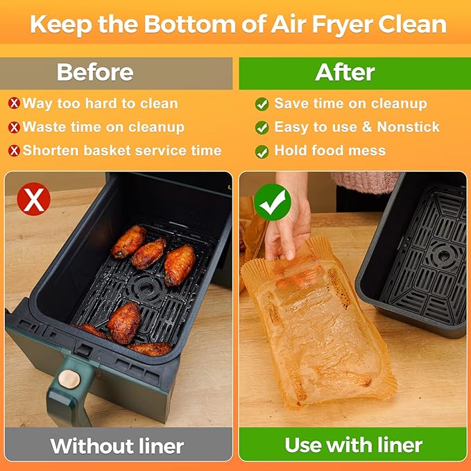 Vailnd Air Fryer Liners Disposable for Dual Basket, 100Pcs 8x5.5 Inch Rectangle Air Fryer Paper