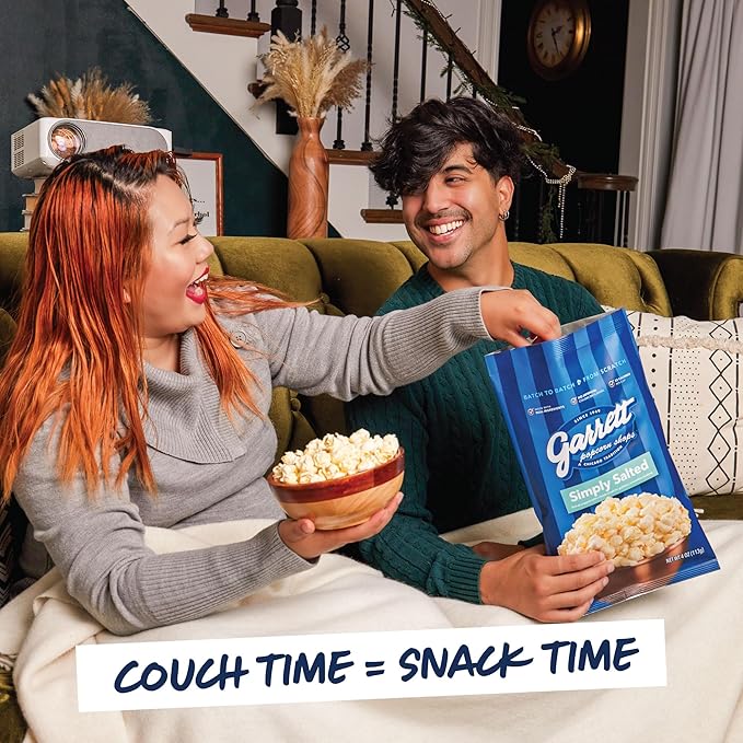 Garrett Popcorn Simply Salted, 4.0oz, 4 Bags, Light Salty Snack, Vegan, Gluten Free, Only 3