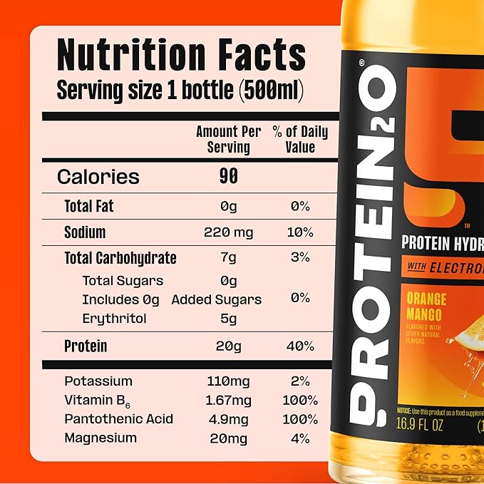 Protein2o Hydration Drink - 2-in-1 Liquid Clear Whey Protein Isolate and Electrolyte Drink - 20g