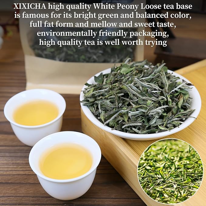 XIXICHA White Peony Tea White Tea Loose Leaf Pai Mu Dan Chinese Tea Peonies Low Caffeine Light &
