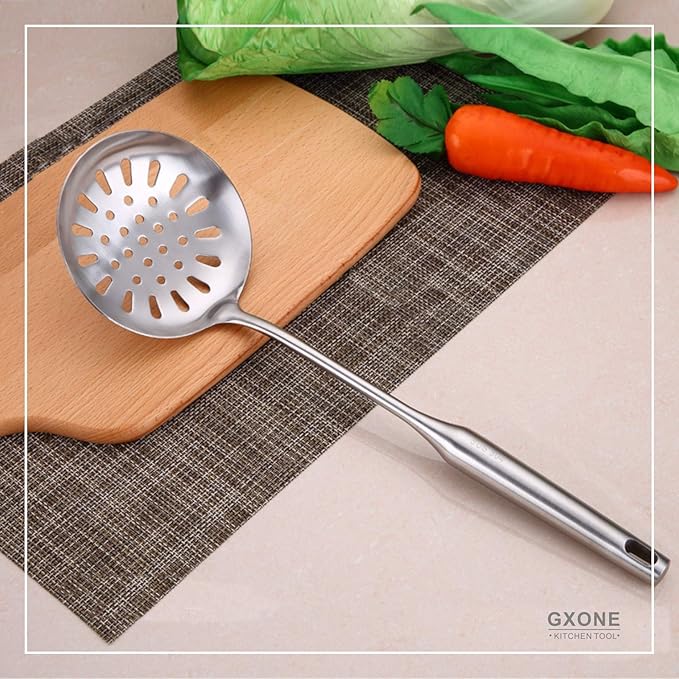 Skimmer Slotted Spoon,304 Stainless Steel Slotted Spoon, Handle Mesh Food Strainer Stainless Steel