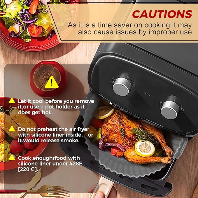 Beauty 3 Pack Air Fryer Liners - 8 Inch Silicone Pot, Reusable Food Grade, Baking Basket
