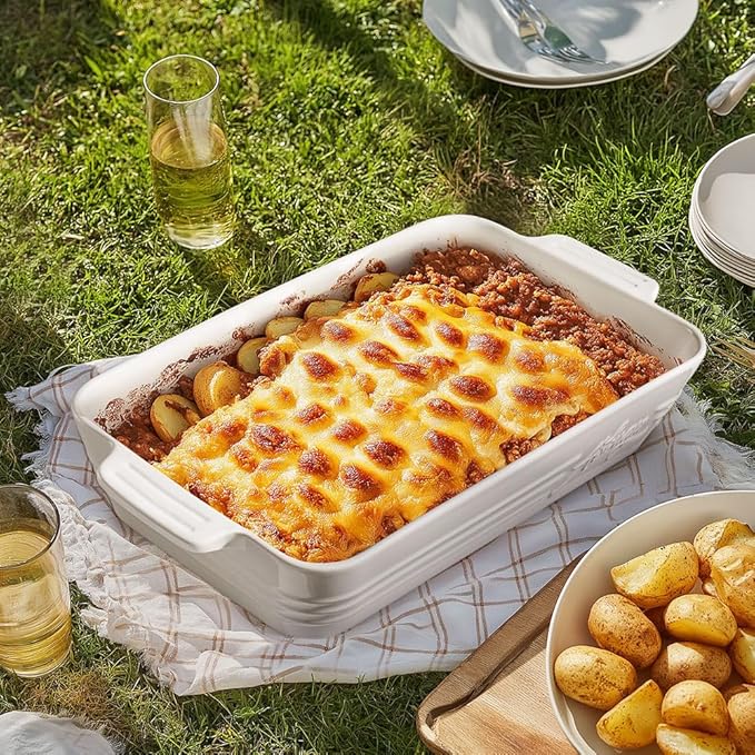 Casserole Dishes for Oven,9x13 Ceramic Baking Dish,4.2 Quarts Large Lasagna Pan with Handles Deep