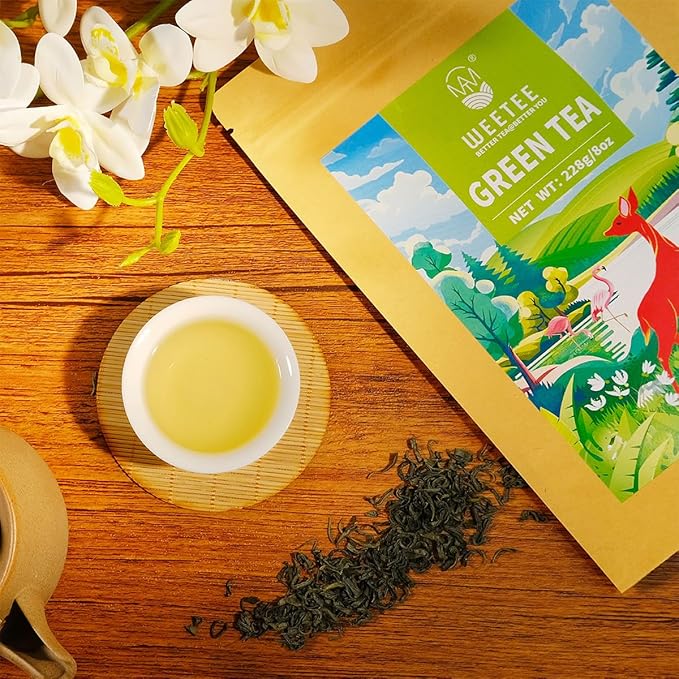 WT WEETEE Green Tea Loose Leaf 8oz /228g, 110+ Cups Premium Green Tea Leaves, Chestnut & Bean