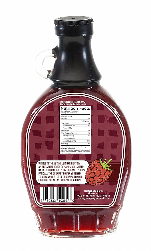 Green Jay Gourmet Raspberry Syrup - 3 Ingredient Premium Breakfast Syrup with Fresh Raspberries