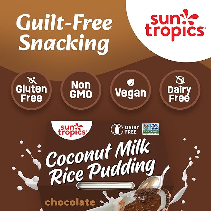 Sun Tropics Coconut Milk Rice Pudding Snack, Chocolate | Vegan Pudding, Dairy Free Pudding Snacks |
