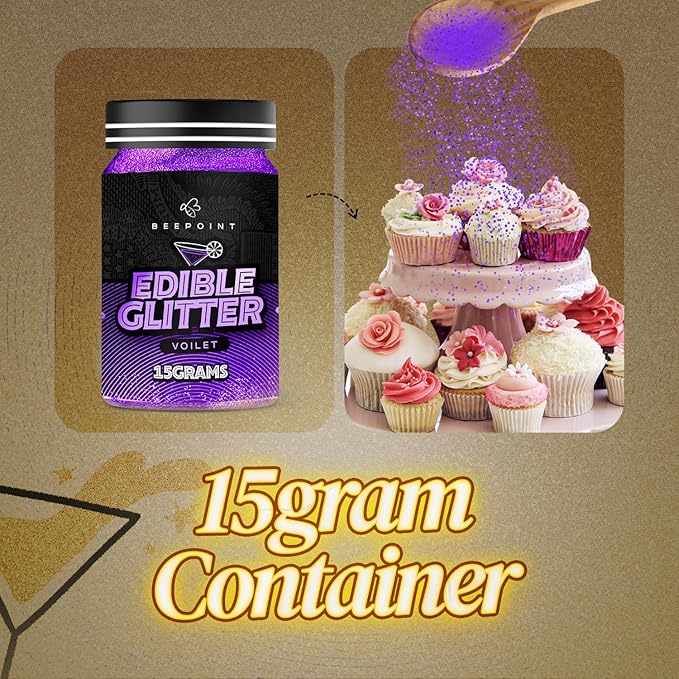BeePoint Violet Edible Glitter for Drinks 15g - Food Grade, Vibrant Color Shimmer Powdered Dust for