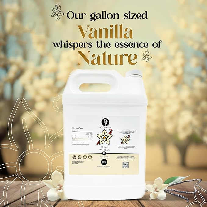 Dolce Flav Clear Double Strength Imitation Vanilla Extract - 1 Gallon - Gluten-Free, Keto-Friendly