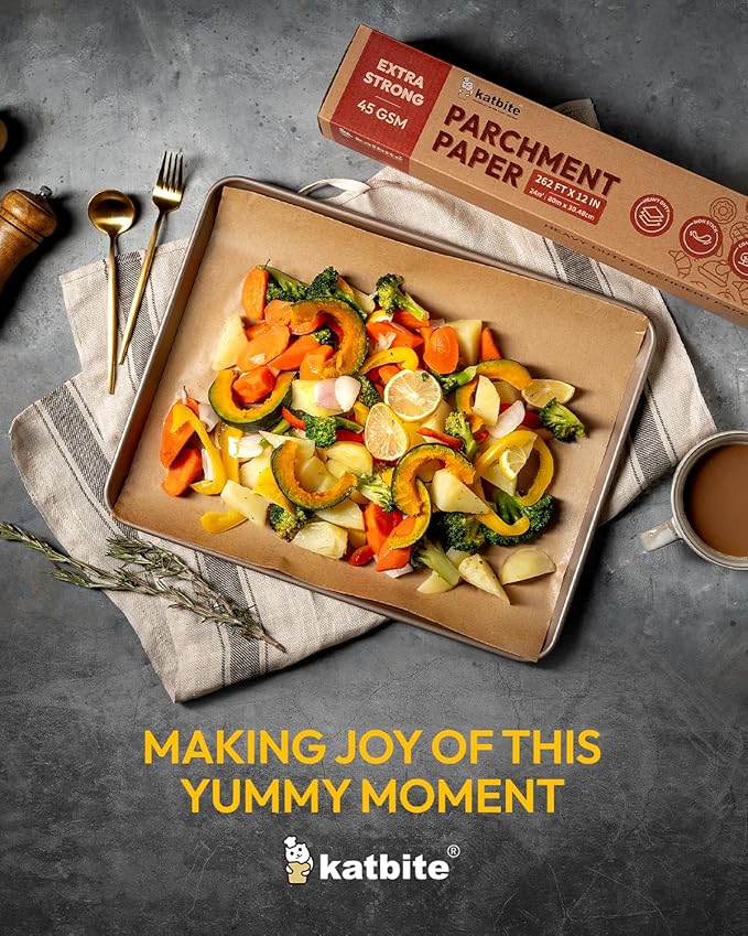 Unbleached Parchment Paper Roll for Baking 12in x 262ft, 260 Sq.Ft, Heavy Duty & Non-stick Baking