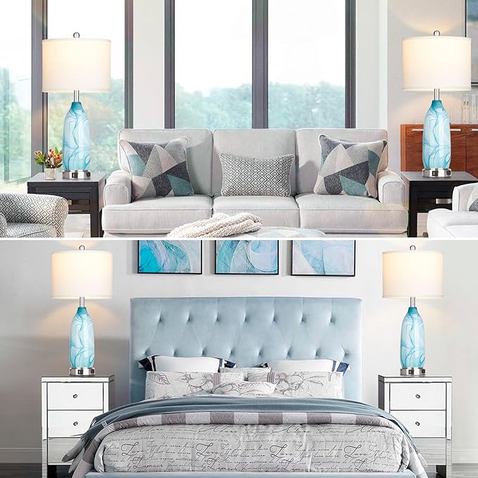 26" Coastal Table Lamps Set of 2, Modern Table Lamps with USB A+C Ports & AC Outlet, Touch Control