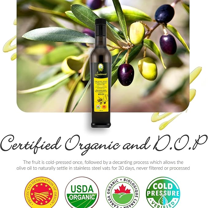 Louianna - Organic Extra Virgin Olive Oil, Low Acidity and High Polyphenol Olive Oil, Pure Olive