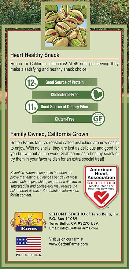 Setton Farms Dry Roasted and Unsalted Pistachios, Premium California In Shell Pistachios No Salt, 1