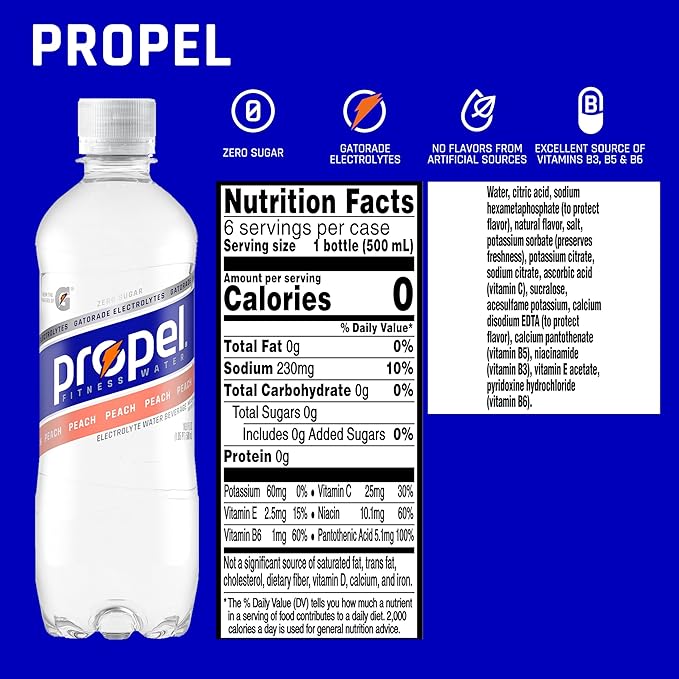 Propel, Peach, Zero Calorie Sports Drinking Water with Electrolytes and Vitamins C&E, 16.9 Fl Oz