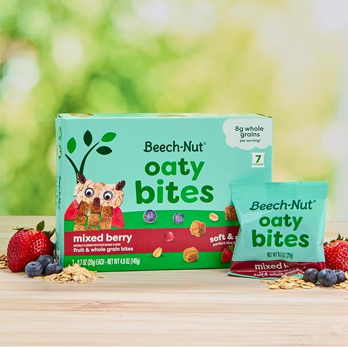 Beech-Nut Toddler Snacks, Oaty Bites with Fruit & Whole Grains, Mixed Berry Toddler Snack Bites for