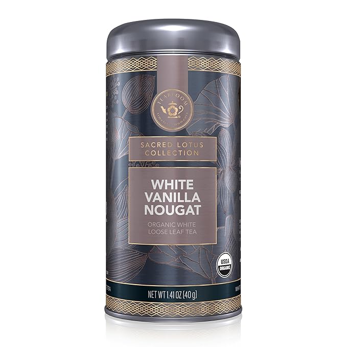 Teabloom Organic White Tea, White Vanilla Nougat Loose Leaf Tea, Sweet and Satisfying with Vanilla
