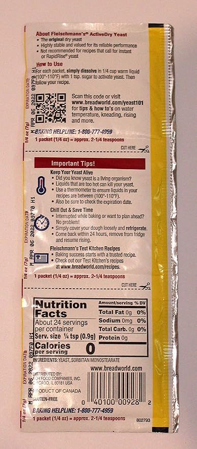 Fleischmann's Active Dry Yeast Strip, 0.25 Ounce (9 Count)