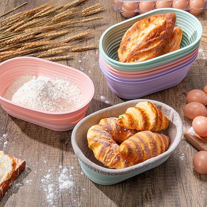 Nuogo 9 Pack Oval Bread Proofing Basket Silicone 10 Inch Collapsible Sourdough Bread Baking