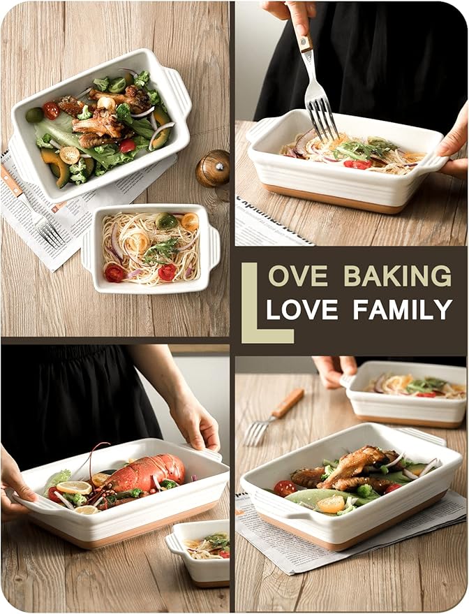 Ceramic Baking Dish, Casserole Dishes for Oven, Extra Deep Lasagna Pans with Handles, Rectangular