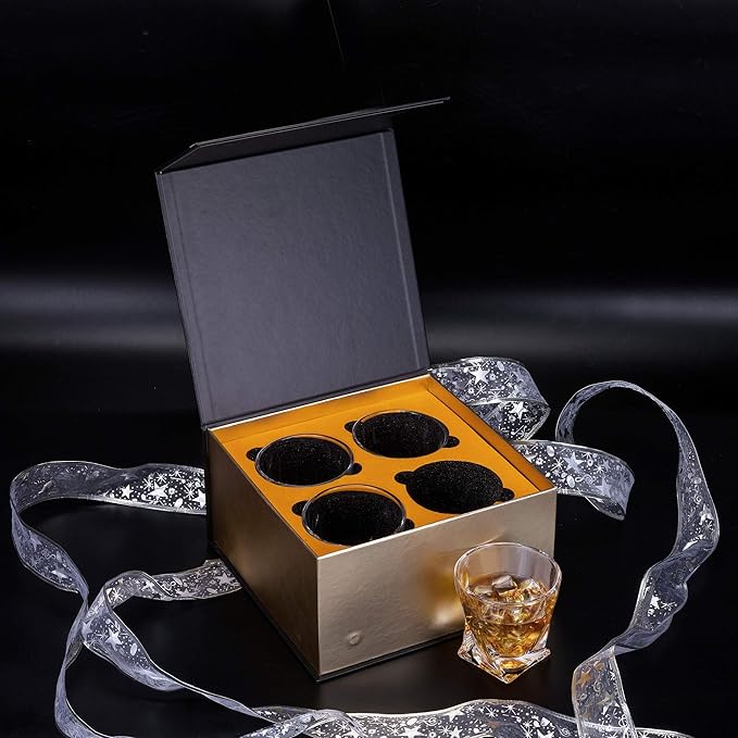 KANARS Whiskey Glasses Set of 4, 10 Oz Crystal Old Fashioned Cocktail Glass in Gift Box, Twisted