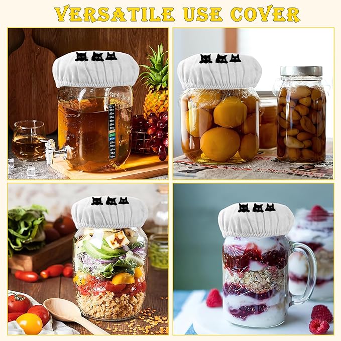 Sourdough Starter Cloth Covers Jars, Cute Black Cats Or Kombucha Kefir Fermentation Cheese Fabric