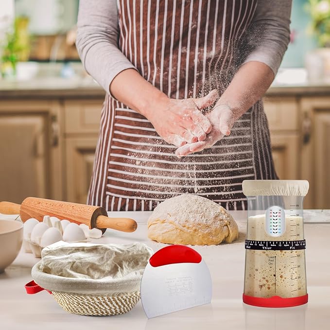 Sourdough Starter Kit,Gift for Bakers Sourdough Bread Baking Supplies,34oz Starter Jar, 2 Cotton