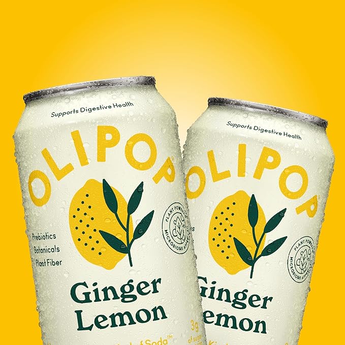 OLIPOP Prebiotic Soda Pop, Ginger Lemon, A New Kind of Soda Packed with Prebiotics, Fiber, and