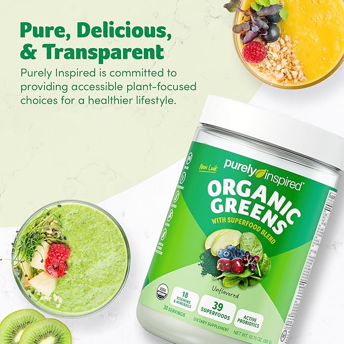 Purely Inspired Organic Greens Powder Superfood Smoothie Mix, Unflavored (30 Servings) - Super