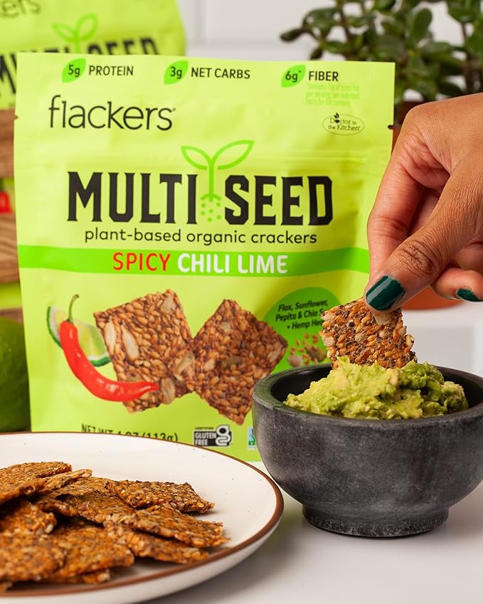 Flackers Organic Spicy Chili Lime Multi-Seed Crackers, 4 Ounce 1-Pack, Gluten Free, Non GMO, Vegan