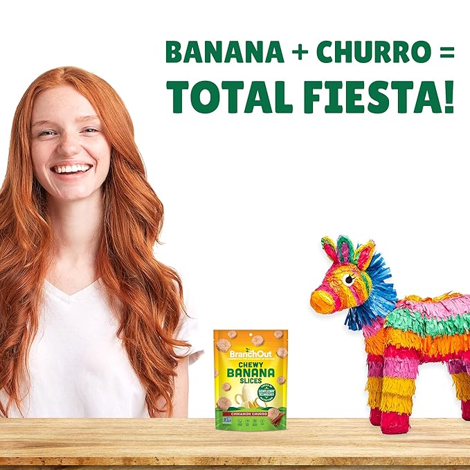 BranchOut Cinnamon Churro Banana Slices, Chewy & Full of Flavor, GentleDry, Better than Freeze
