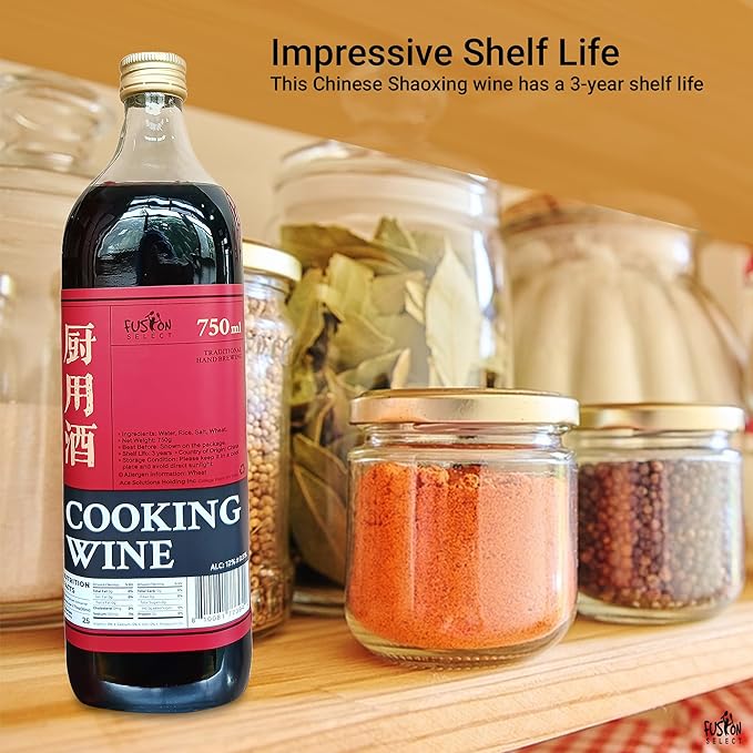 Fusion Select Authentic 750ML Chinese Cooking Wine - Traditional Hand-Brewed Shaoxing Rice Wine for