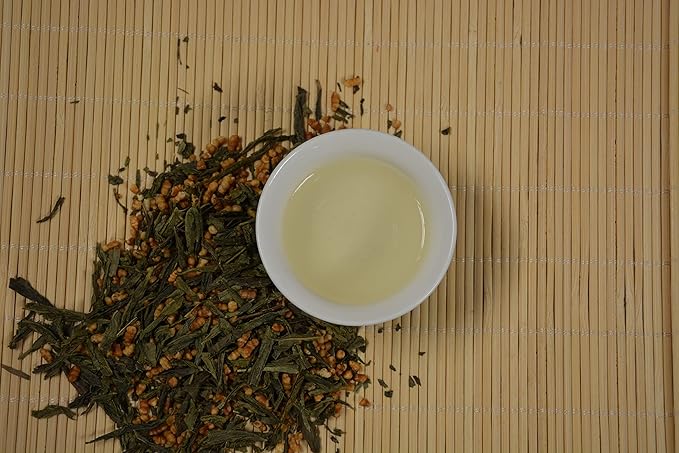 TIAN HU SHAN Genmaicha Green Tea with Roasted Rice, Low Caffeine Genmaicha Tea Loose Leaf 8 Ounce /