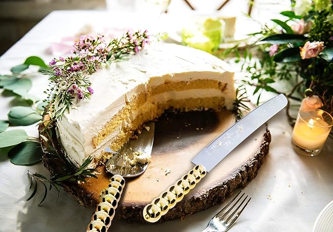 Homi styles wedding cake knife and server set | Elegant Gold Color With Beaded Handles & Premium