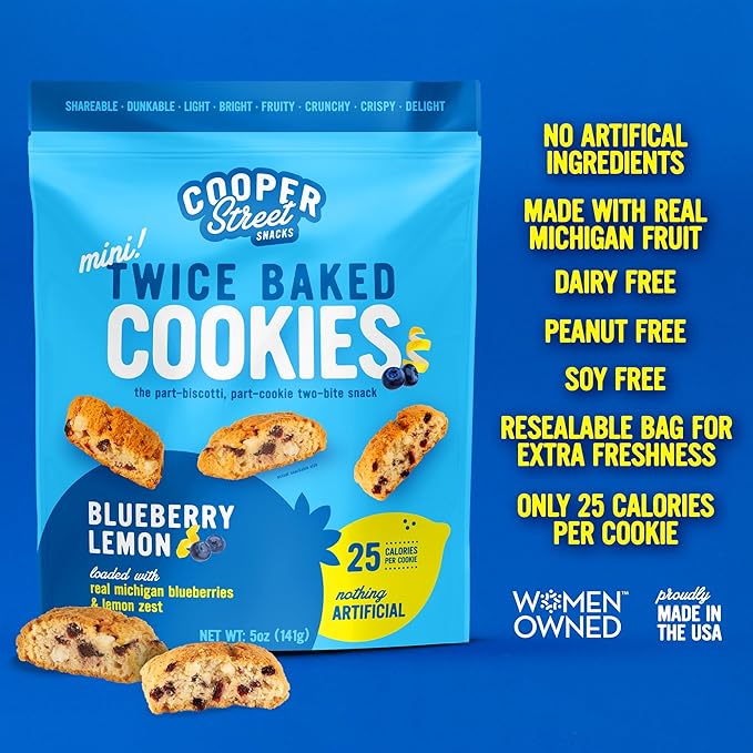 Cooper Street Twice Baked Lemon Blueberry Biscotti Cookies - Light, Crispy Mini Biscotti Cookies