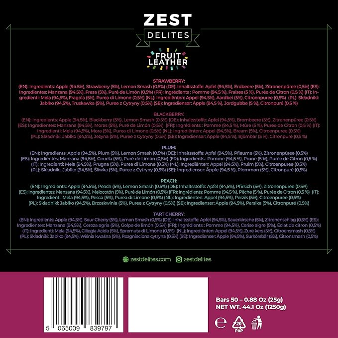 Fruit Snacks by Zest Delites, Fruit Leather Bars, Healthy Snacks for Adults & Kids, Vegan