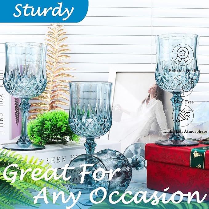 Plastic Wine Glasses,Plastic Goblets Vintage Style Cordial Drinking Glasses for Wedding Reception