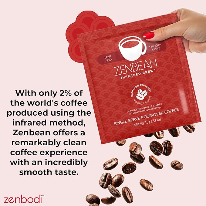 Zenbean Infrared Coffee Brew Travel Pack - 10 Servings, Single-Serve Pour-Over Drink, Low Acid