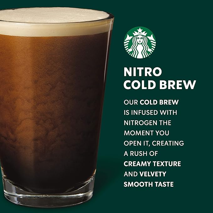Starbucks Nitro Cold Brew Coffee, Black Unsweetened, 9.6 fl oz Cans (8 Pack), Iced Coffee, Cold