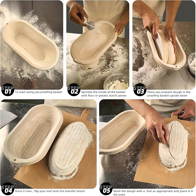 2 x 12inch Pulp Oval Sourdough Banneton Bread Proofing Basket Baking Supply with Linen Liners for
