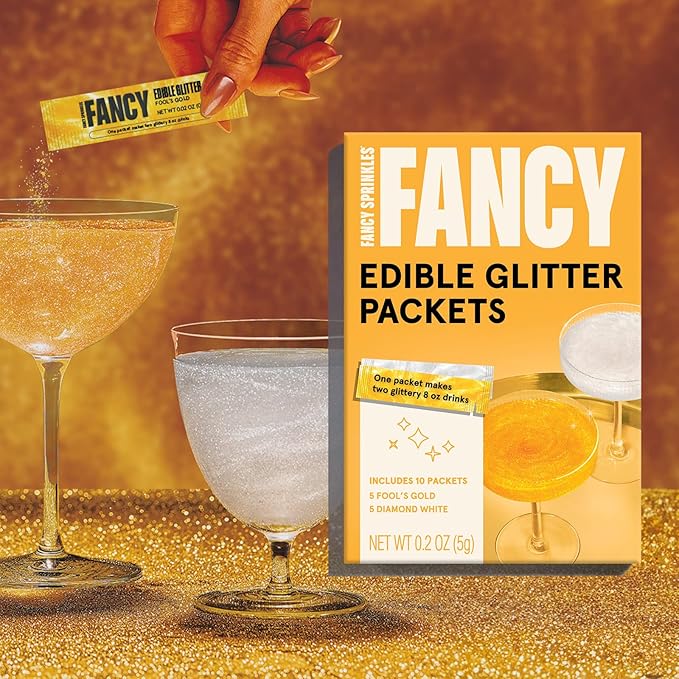 Fancy Sprinkles Pop The Bubbly Edible Glitter Packets Portable & On-The-Go for Sparkling Drinks