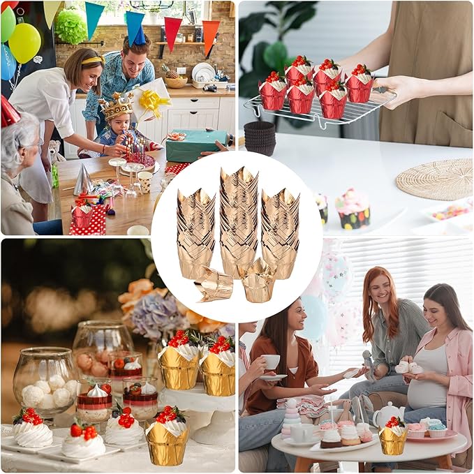 uxcell 100 Pcs Tulip Cupcake Liners, Muffins Liners Aluminum Foil Cupcake Wrappers Baking Cups