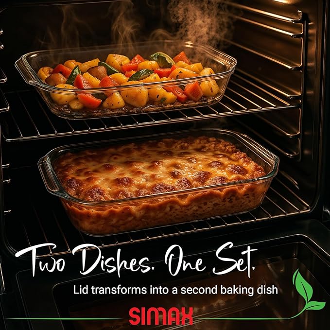 Simax Large Glass Casserole Dish, Oven Safe Cookware With Lid, Oblong Covered Glass Dish For