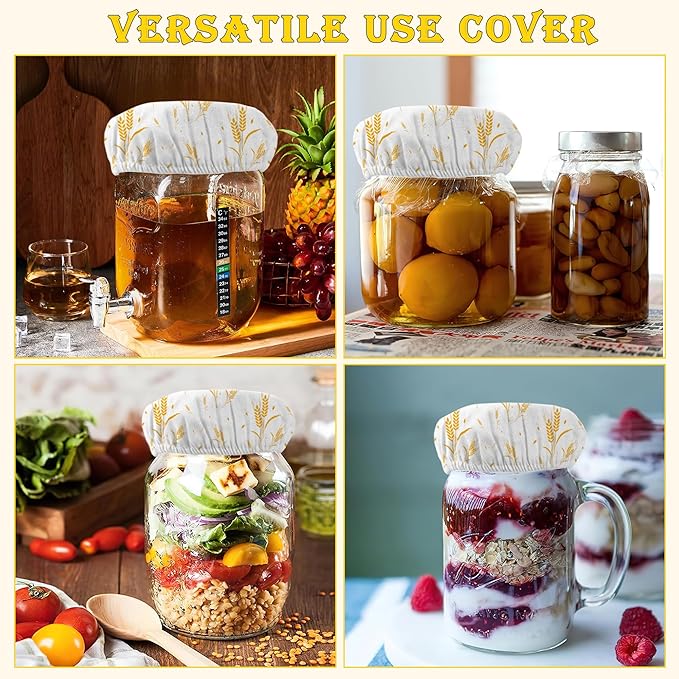 Wheat Harvest Bread 5-Pack Cloth Covers for Sourdough Starter Jar, Cloth Covers Reusable Lid Top