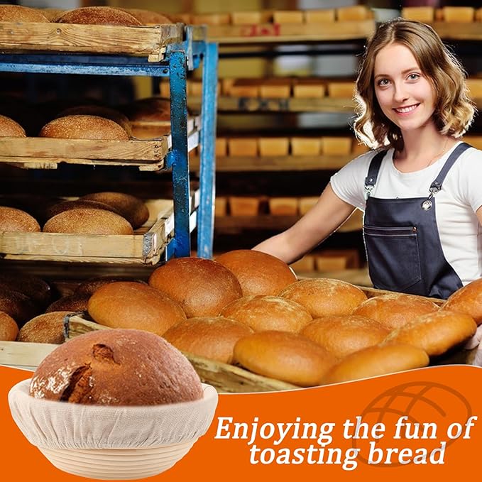 9 inch Round Banneton Bread Proofing Basket Sourdough Bread Baking Supplies Set of 5 Sourdough