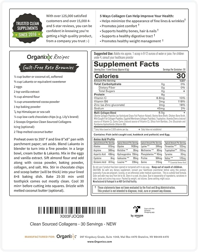Organixx Collagen Peptides Powder with Vitamin C, Types I, II, III, V, X Hydrolyzed Collagen, Hair