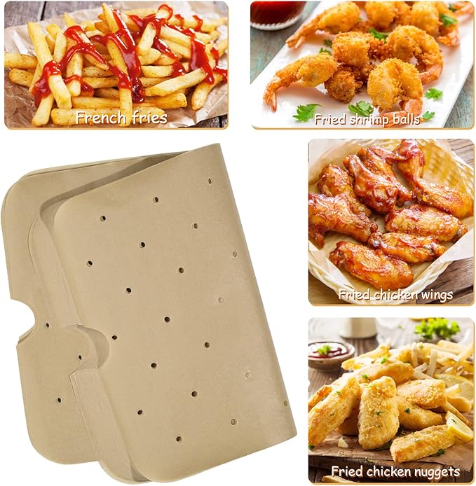 WMKGG Disposable Air Fryer Parchment Paper, 200 PCS Perforated Rectangular Air Fryer Liners for