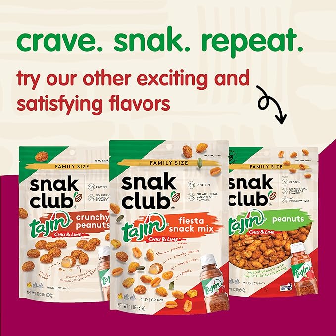 Snak Club Tajin Toasted Corn, Roasted Corn Nuggets with Chili and Lime Seasoning, Mild, Non-GMO