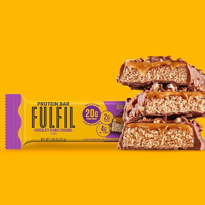 FULFIL Protein Bars, Chocolate Peanut Caramel Flavored, Gluten Free with 20g Protein, Pantry